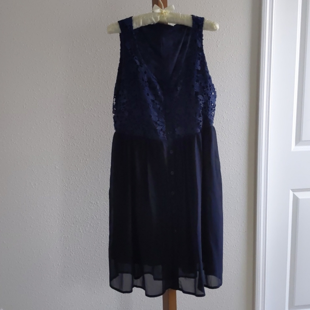 Lace and Chiffon Navy Blue Sleeveless Dress
